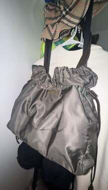 Prada olive green Tessuto Nylon Drawstring Logo Handbag